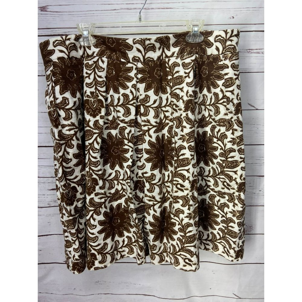 Talbots Woman Brown White Floral Flared Line Size 20 Skirt
